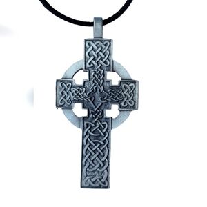 Vintage Pewter Celtic Cross  with Black Cord